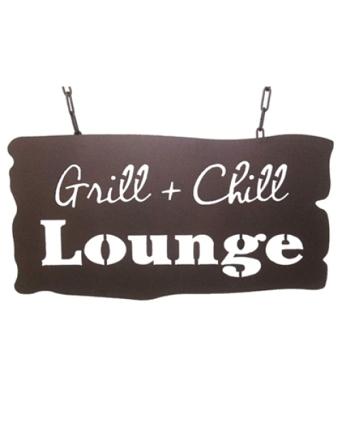 Gartenschild Grill + Chill Lounge Rostoptik Pulverbeschichtet